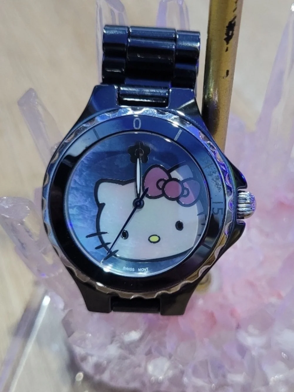 KIMORA LEE SIMMONS KLS Sanrio Hello Kitty Black Pearl Watch with Pink Bow